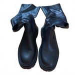 ZARA  Black Stretch Vegan Leather Over The Knee Flat Lug Sole Boot Sz 39 Photo 6