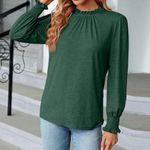 NEW Green Frilled Ruffle Neck Lantern Sleeve Smocked Cuff Blouse Size XL Photo 1