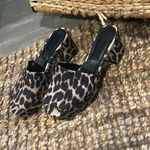 Ganni Brown & Black Leopard Butterfly Square-Toe Platform Satin Heeled Sandals Photo 2