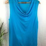 Magaschoni Blue Knit Sleeveless Drape Neck Top L Photo 0