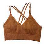 Aerie Ribbed Crisscross Strap Crop Tank Top Brown M L Photo 0