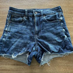 American Eagle  Denim Short Juniors Size 2 Mid Rise Shortie Super Stretch Raw Hem Photo 0