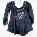 Free People  Black‎ Pink Embroidered Floral Off The Shoulder Top Photo 0