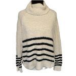 FAVLUX Mariner Stripe Loose Turtleneck Fluffy Sweater Button Accents Cream/Navy Size S Photo 1