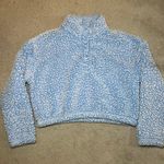 PacSun Simone Sherpa Fuzzy Henley Cropped Sweatshirt in White and Blue Size Medium Photo 1