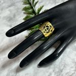 Vintage open work rose brass tone ring Gold Size 13 Photo 6