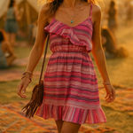 Xhilaration  Striped Ruffle Hem Rayon Mini Dress Boho Festival Summer Chic XL Photo 0