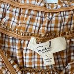 easel  Checkered Ruffle Sleeve Blouse - Tan Photo 1