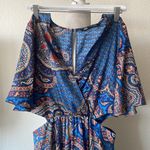 ZARA Cut Out Blue Mosaic Satin Paisley Bohemian Jumpsuit Sz XS Photo 4