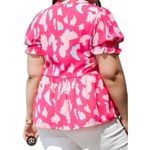 Source Unknown Women's Babydoll Top Plus Pink Lepoard Print Blouse V Neck Size 3x Loose Preppy Photo 2