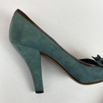 Moschino Vtg Blue Suede Bow Heels Sz 39 Photo 4