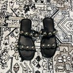 Chic Black Sandals with Silver Accents Size 8.5 Photo 2