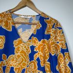 CROSBY by Mollie Burch  Blue Orange Floral V-Neck 3/4 Sleeve Blouse Size XS Photo 3