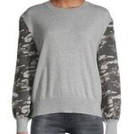 Monrow Camo Contrast Sleeve Cotton Cashmere Blend Sweater Sweatshirt Size L Photo 0
