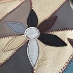 Vintage Mexican Patchwork Leather Tote – Multicolor Floral Boho Gray Photo 7