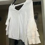 Zara Basic Collection‎ Ruffle Sleeve V Neck Blouse White S Linen Photo 1