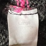 Hooded Sweater Womens Large Black Pink Striped Knit V Neck Kangaroo Pocket Soft Photo 3