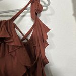 Free People NEW Radiance Top Umber Brown Tie Ruffle Coquette Dainty Prarie Large Photo 7