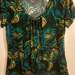 Womens Beaded Neckline Abstract Print Flowy Top Green Size M Photo 0
