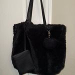 Elegant Black Faux Fur Tote Bag with makeup bag Photo 3