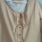 We The Free  People Pink Cecelia Coquette Henley Bow Long Sleeve Top Size Large Photo 3