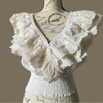 Jennifer Grace Jennifer & Grace Beige Eyelet Lace Ruffle V Neck Blouse - S Photo 3