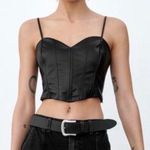 ZARA New  black vegan faux leather corset bralette fashion goth top S Photo 0