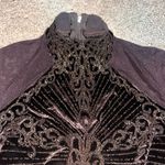 Tadashi Shoji  Vintage Mock Neck Long Sleeve Sheer Velvet Beaded Top Brown XS Photo 2