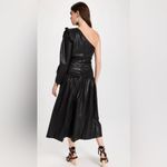 Tanya Taylor Black Gigi Faux Leather One Shoulder Bow Dress Size 10 Photo 1