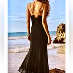 ZARA NWT black lace trim detail ruched v neck midi slip dress Photo 7