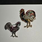 Lot Of 2 Bird Rooster Chicken Brooch Pins Enamel & Rhinestone Photo 6