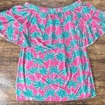 Simply Southern Women's Pink Palm Tree Off Shoulder Ruffle Sleeve Blouse L Photo 0