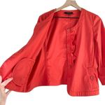Talbots Ruffle Button Front Collarless Blazer Jacket Cotton Coral Orange, 14P Photo 6