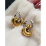 Free People 18k Gold Plated Puffy Heart Hoop Earrings Stainless Steel Womens Jewelry Photo 3