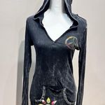 Y2K T Party Hoodie Mineral Wash Rhinestone Peace Slim Fit Size L USA Hippie Boho Gray Size L Photo 0
