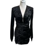 ZARA  Ruched Velvet Mini Dress Women’s XS Black Long Sleeve V-Neck Cocktail Photo 1