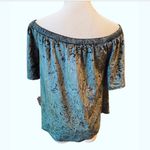 Knox Rose NWT  Off Shoulder Velvet Top Blue Gray XS Holiday Party Festival Photo 3