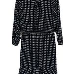Old Navy  Defined Waist Dress Black White Print Long Balloon Sleeves Keyhole Sz M Photo 0