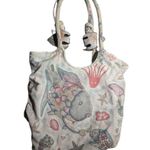 Vtg 1990s Handmade Rainbow Fish Illustrated Top Zip Heavy Canvas Tote Bag Blue Photo 1