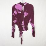 Free People  Small Top Burgundy‎ Floral Mock Neck Long Sleeve Choker V Neck 1043 Photo 5