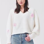 Love Shack Fancy NWT  Cream Ridge V-Neck Embroidered Sweater. Size small  Photo 0