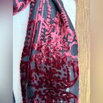 Vintage Burgundy Burnout Velvet Fringe Boho Scarf Art Deco Revival Whimsigoth Black Photo 1