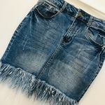 Black Label fringe denim mini skirt sz small Photo 1
