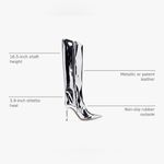 Arqa Knee Silver Metallic High Boots Women Wide Calf Stiletto Heel Zipper 8.5 39 Size undefined Photo 7