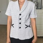 Perceptions White and black plaid peplum mini blazer with bow detailing Photo 7