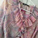 ZARA  PAISLEY BLOUSE RUFFLE TOP PATCHWORK TIE FRONT CROP SHIRT BOHO FESTIVALS XS Photo 2