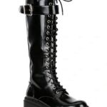 Gianni Bini Skyscraper Lace Up Lug Sole Platform Tall Boot Patent Leather Size 7 Photo 0