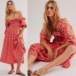 Free People  Ethereal Oasis Midi Dress Pink Floral Small NEW Bohemian Milkmaid Photo 1
