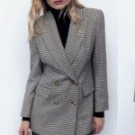 ZARA NWT • double breasted houndstooth blazer black white blogger favorite sz S Photo 0