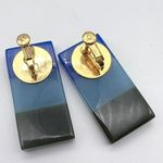 TRADEMARK™ clip on Burch sisters‎ art deco earrings Rare blue Colorblock vintage Photo 2